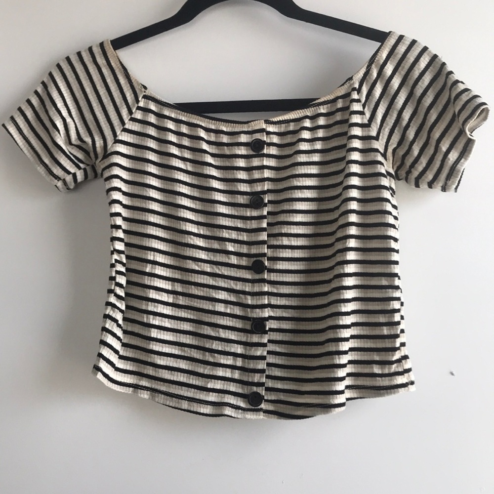 Striped, Button Down, Off the shoulder, crop top